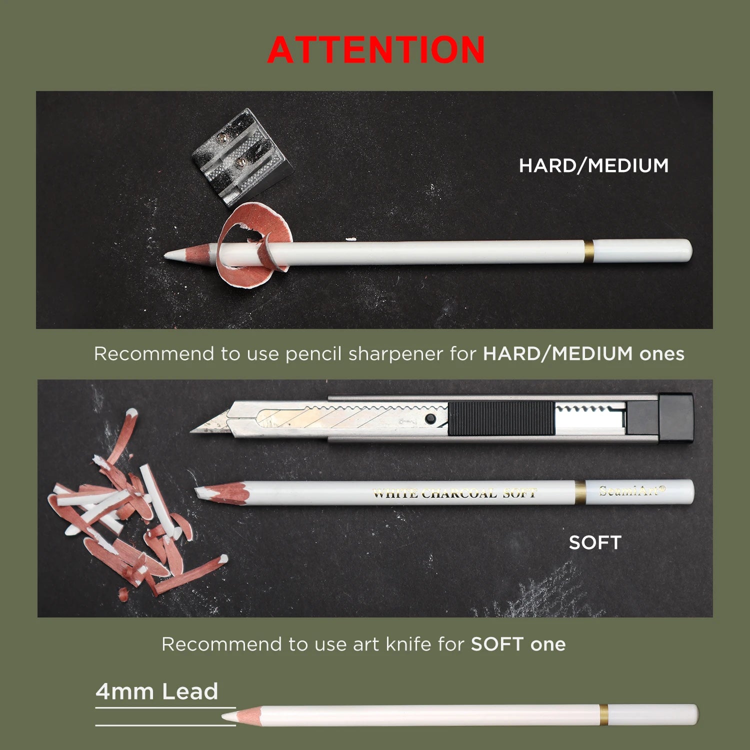SeamiArt 3pcs Charcoal Pencil Set – Soft, Medium, Hard