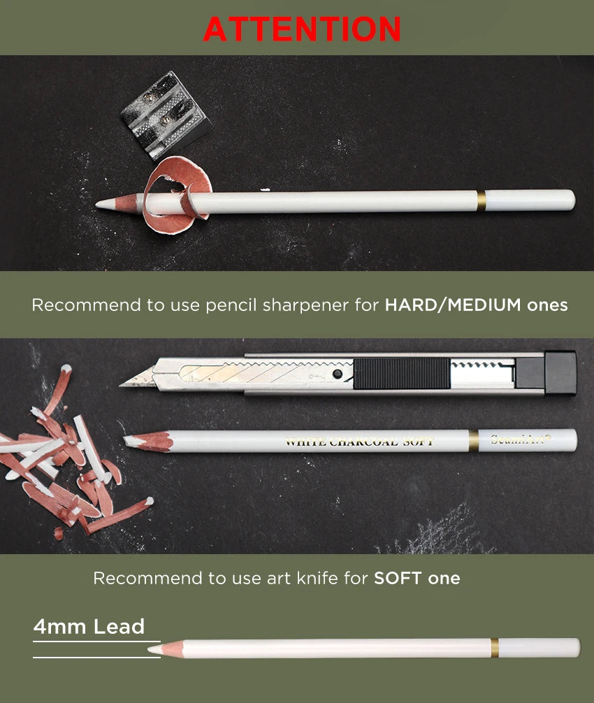 SeamiArt 3pcs Charcoal Pencil Set – Soft, Medium, Hard