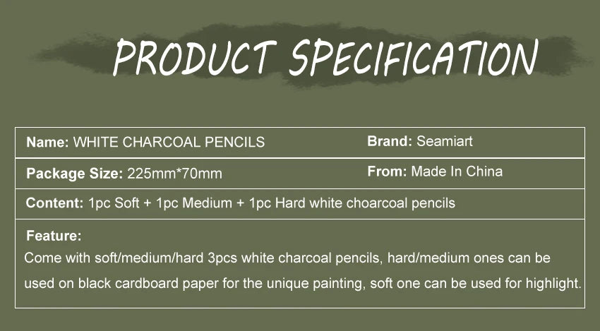 SeamiArt 3pcs Charcoal Pencil Set – Soft, Medium, Hard