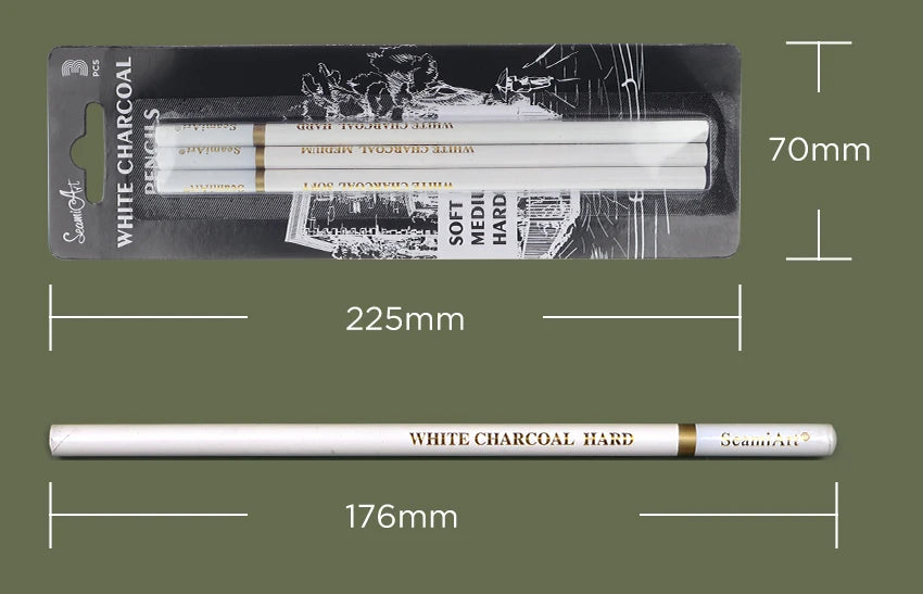 SeamiArt 3pcs Charcoal Pencil Set – Soft, Medium, Hard