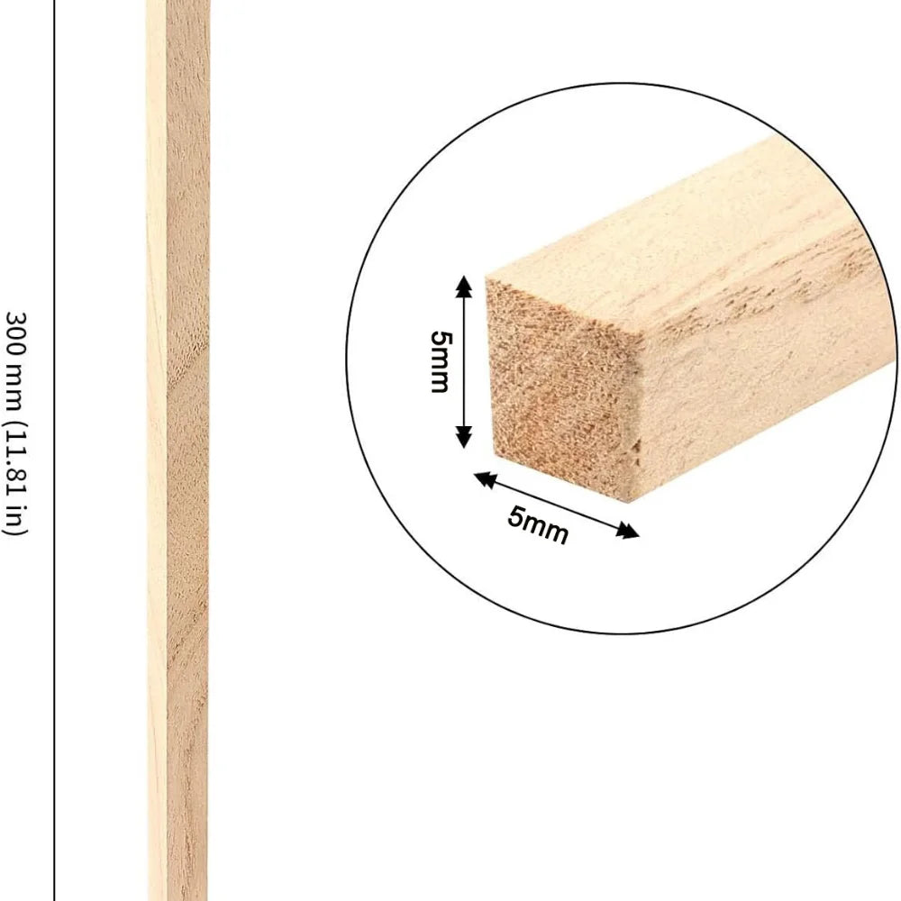 20-50pcs Balsa Wood Craft Sticks 2/3/5mm
