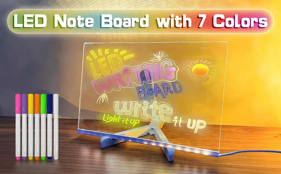 LED Glow Acrylic Drawing & Message Board with 7 Markers