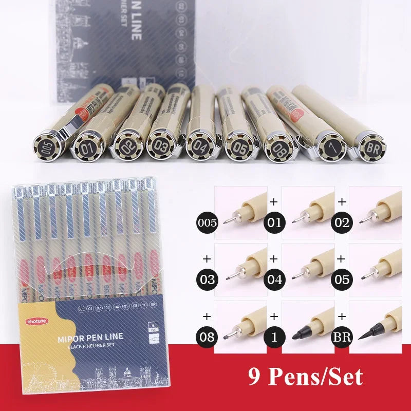 Manga Black Fineliner Marker Pens – Waterproof Sketching Set