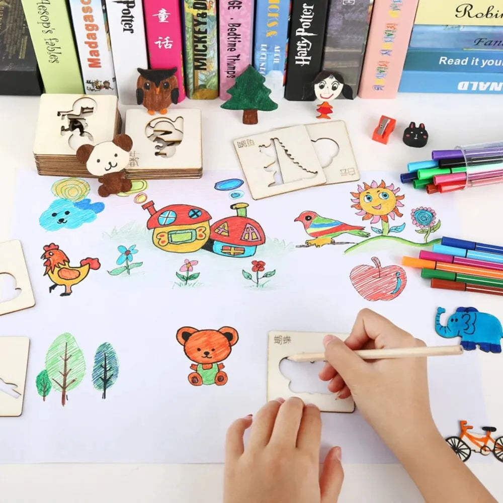 20pcs Montessori Wooden Drawing Stencils for Kids