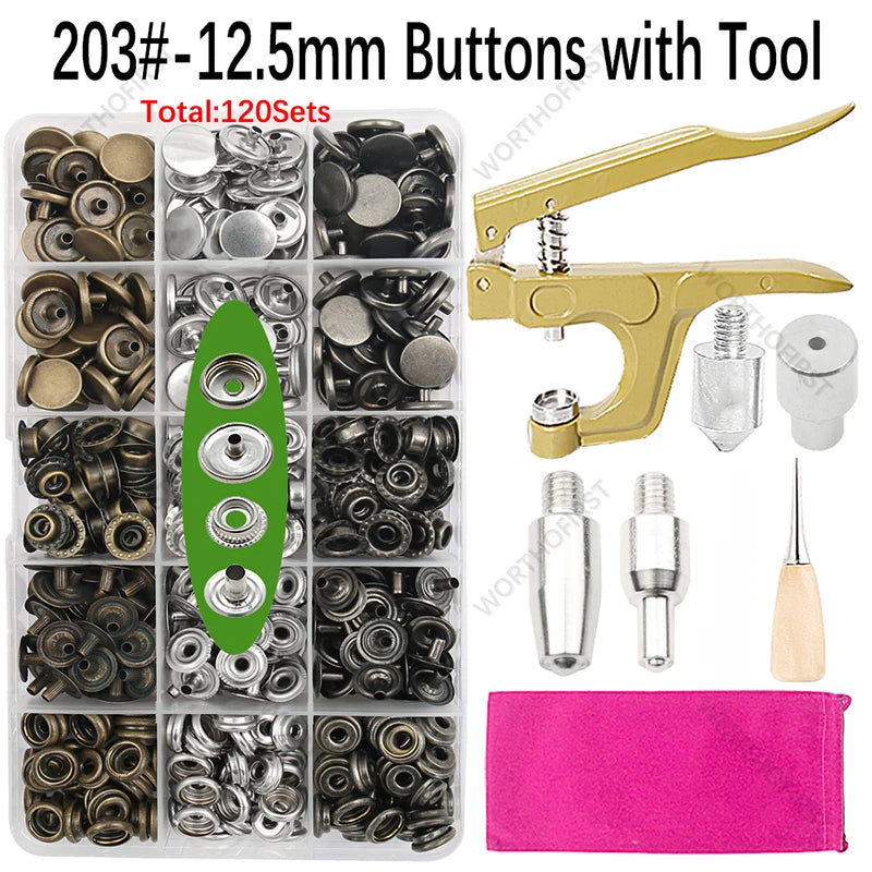 Metal Snap Fastener Button Kit with Installation Pliers