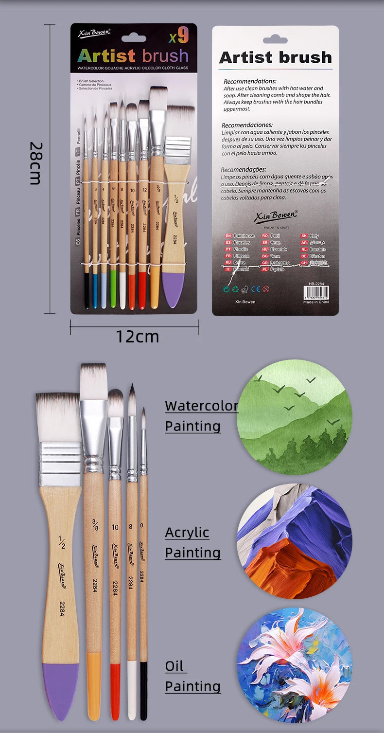 Nylon Brush Set for Watercolor, Oil, & Acrylic Painting