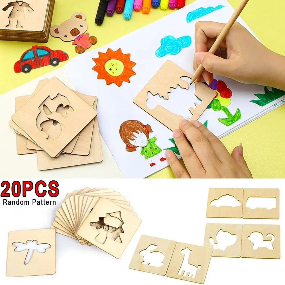 20pcs Montessori Wooden Drawing Stencils for Kids