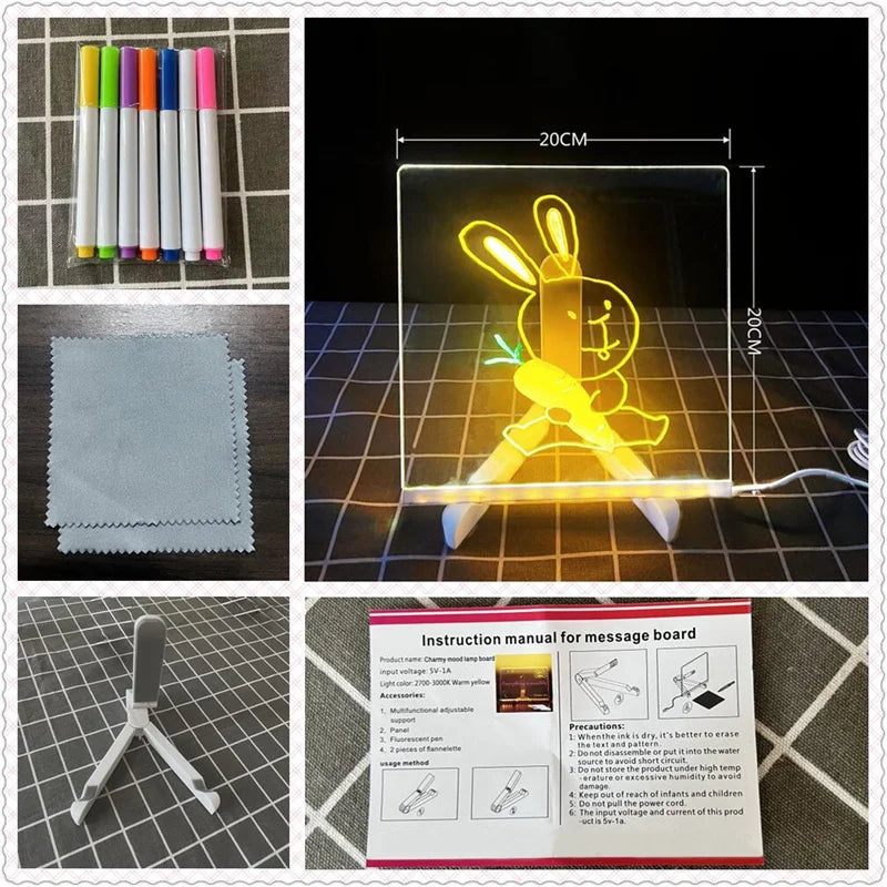 LED Glow Acrylic Drawing & Message Board with 7 Markers