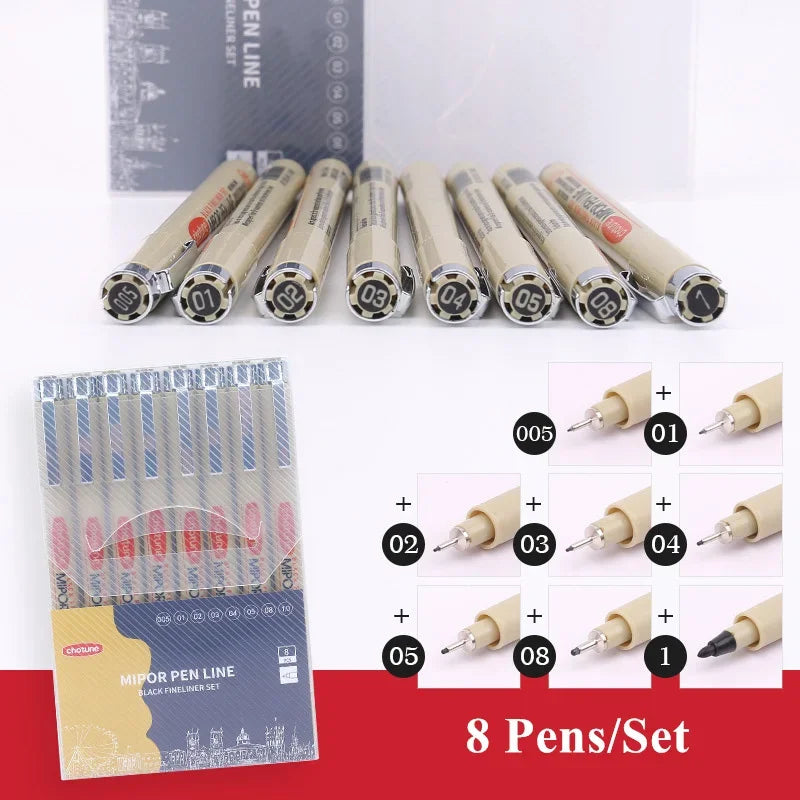 Manga Black Fineliner Marker Pens – Waterproof Sketching Set