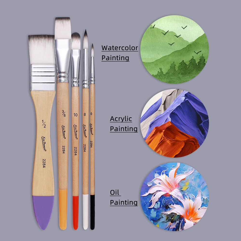 Nylon Brush Set for Watercolor, Oil, & Acrylic Painting