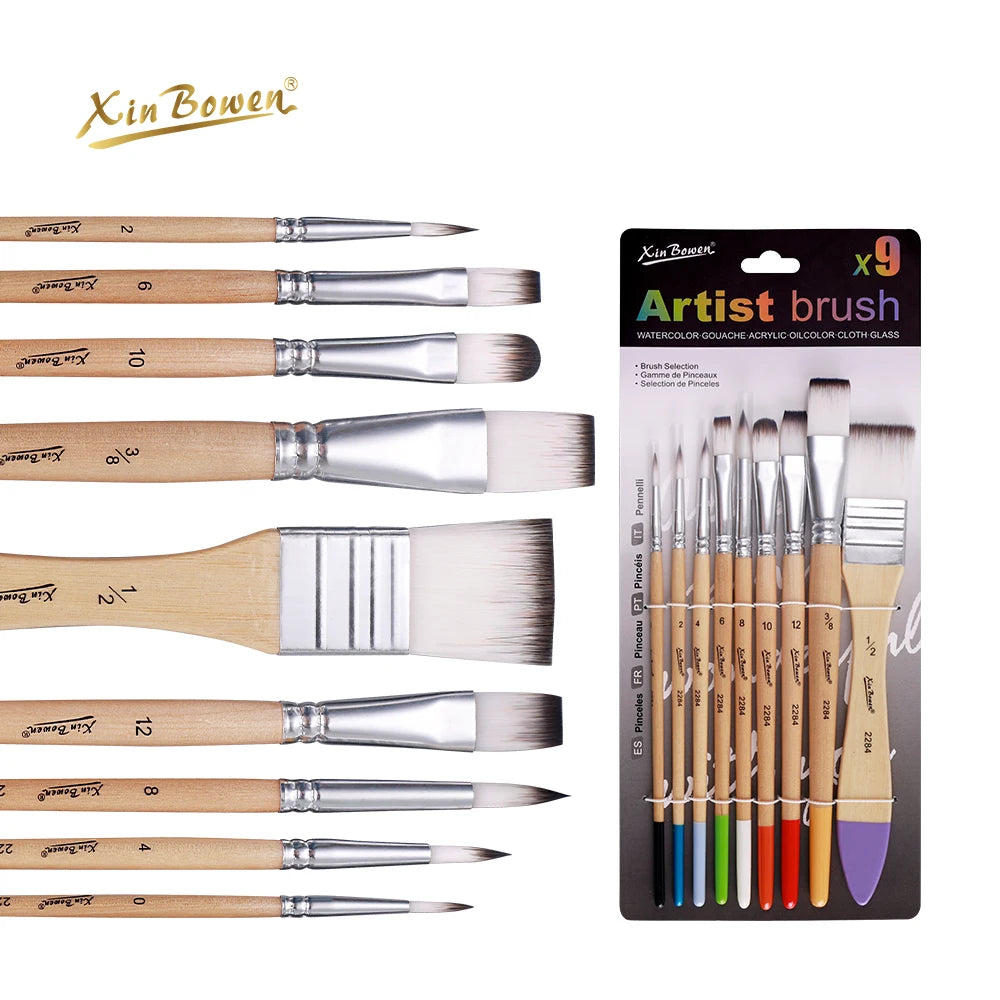 Nylon Brush Set for Watercolor, Oil, & Acrylic Painting