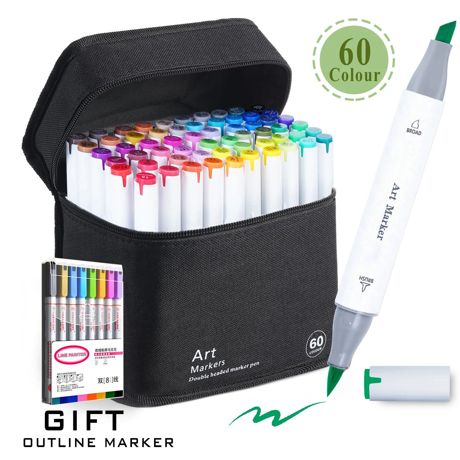 Dual Tip Brush & Chisel Permanent Marker Set – 48/60/80/120 Colors