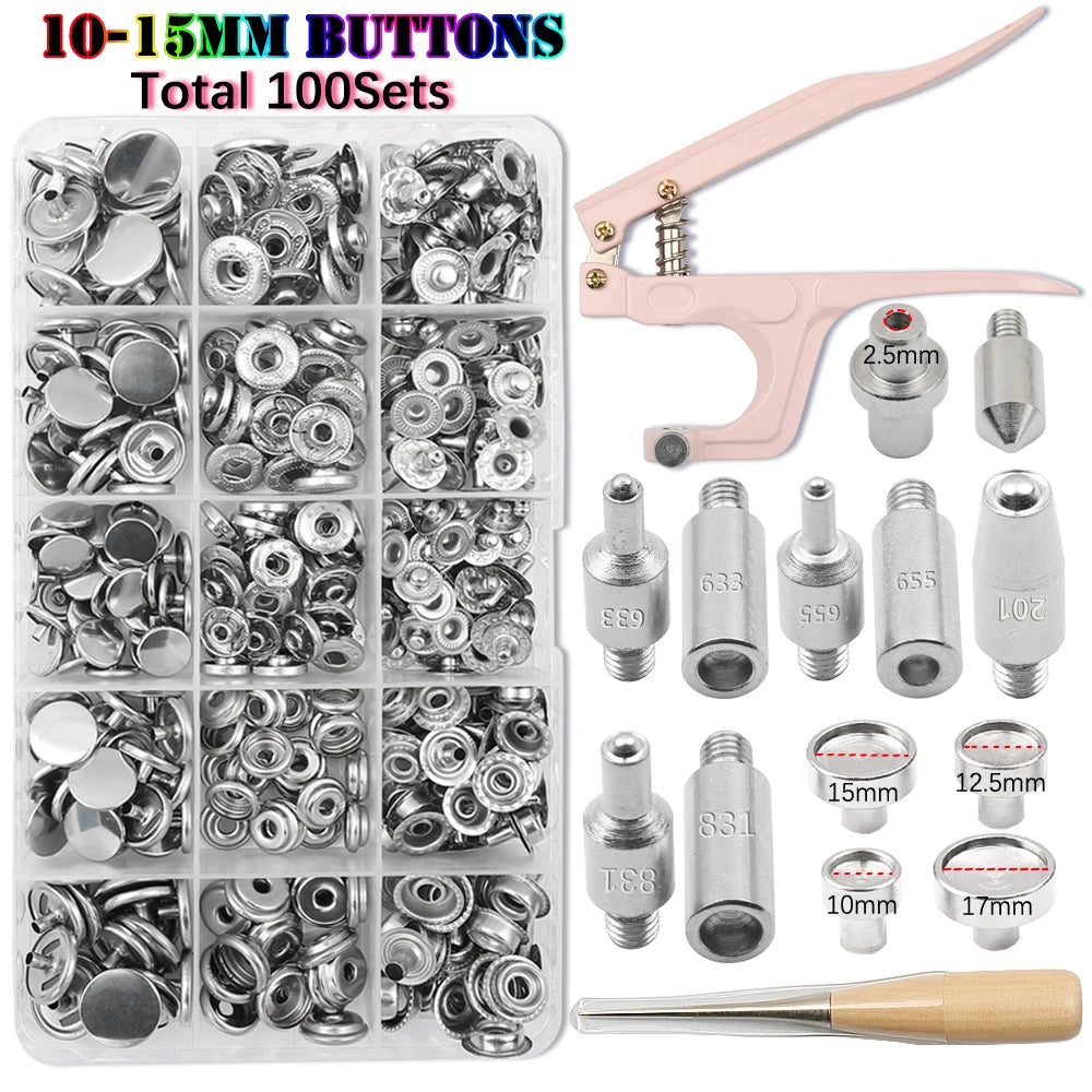 Metal Snap Fastener Button Kit with Installation Pliers