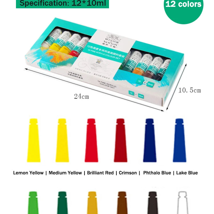 WINSOR & NEWTON Acrylic Paint Set – 12/18/24 Colors, 10ml