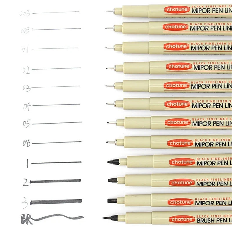 Manga Black Fineliner Marker Pens – Waterproof Sketching Set