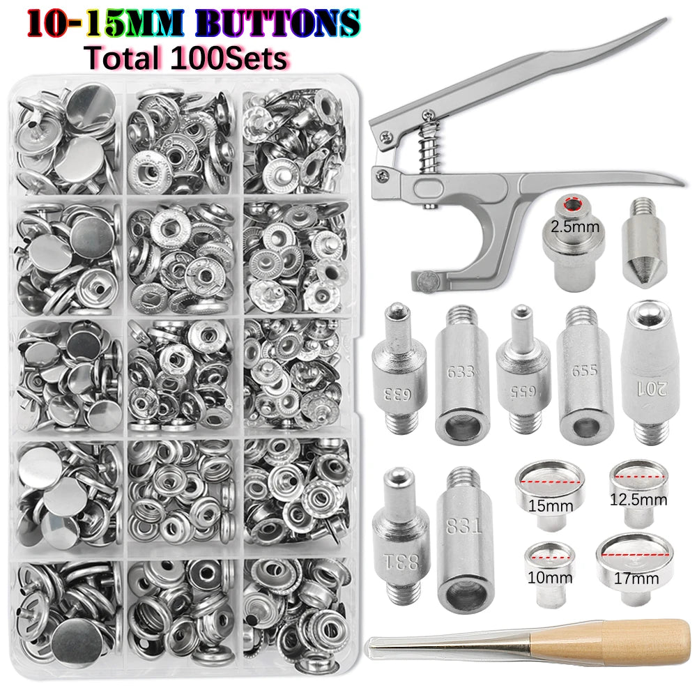 Metal Snap Fastener Button Kit with Installation Pliers