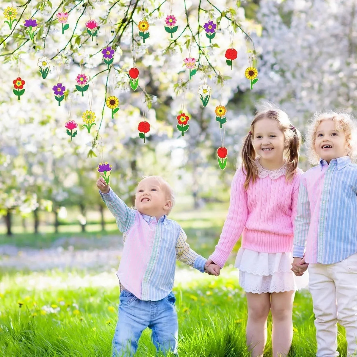 12pcs Spring Flower Wooden Ornaments – DIY Painting & Decoration