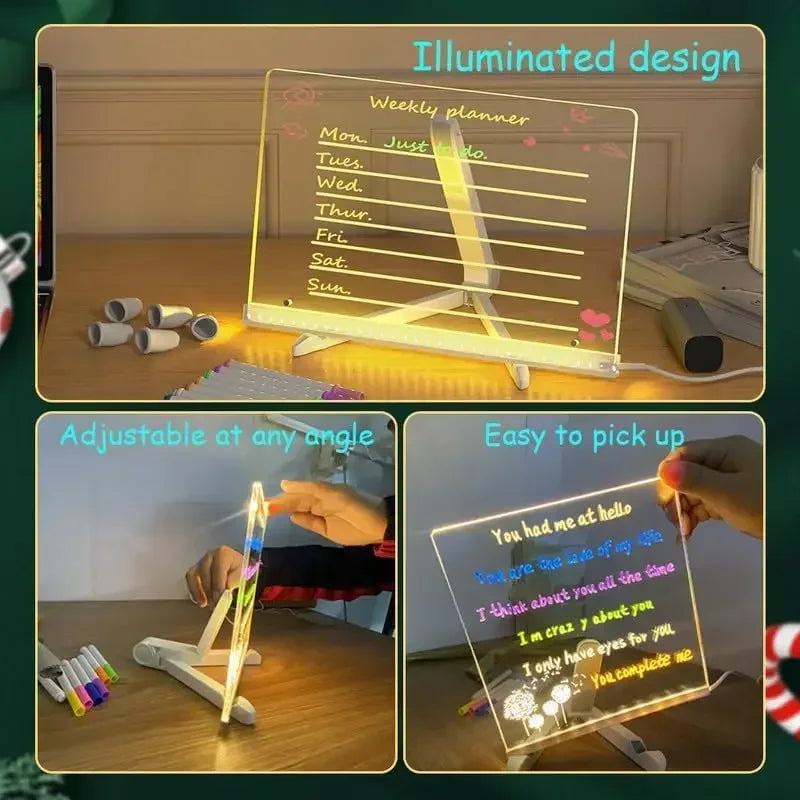 LED Glow Acrylic Drawing & Message Board with 7 Markers