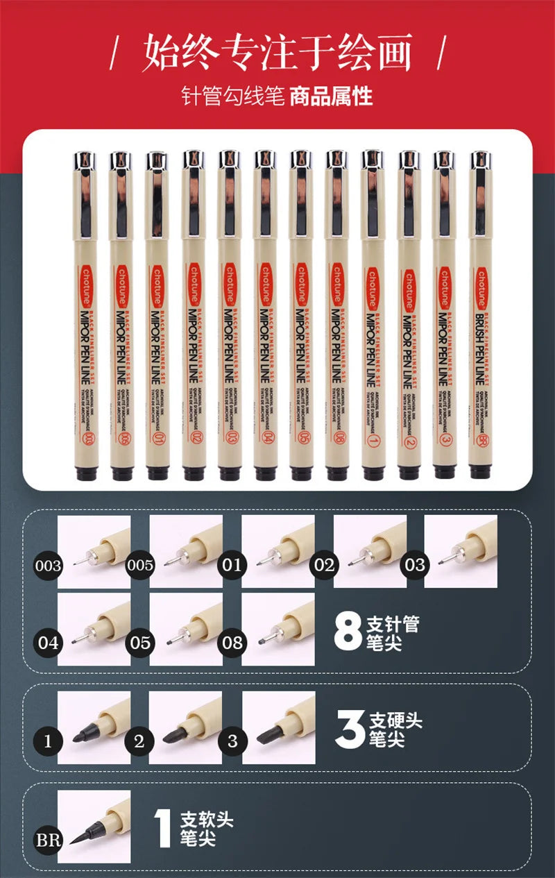 Manga Black Fineliner Marker Pens – Waterproof Sketching Set
