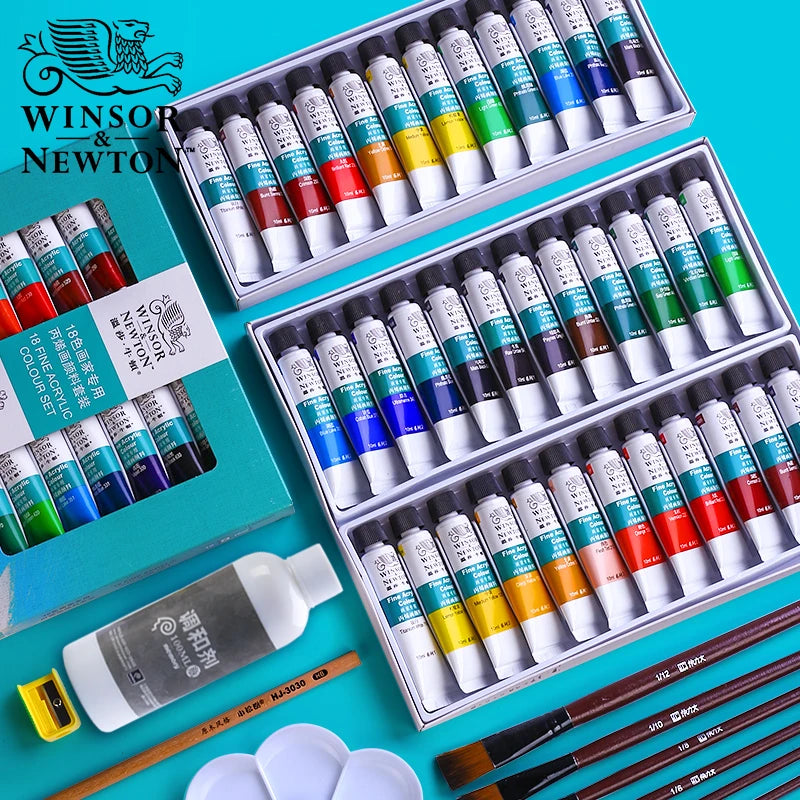 WINSOR & NEWTON Acrylic Paint Set – 12/18/24 Colors, 10ml