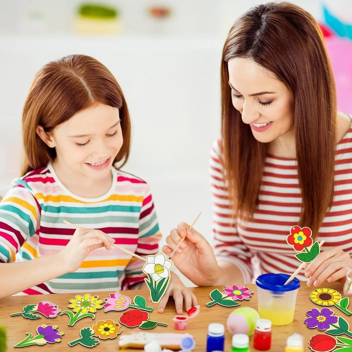 12pcs Spring Flower Wooden Ornaments – DIY Painting & Decoration