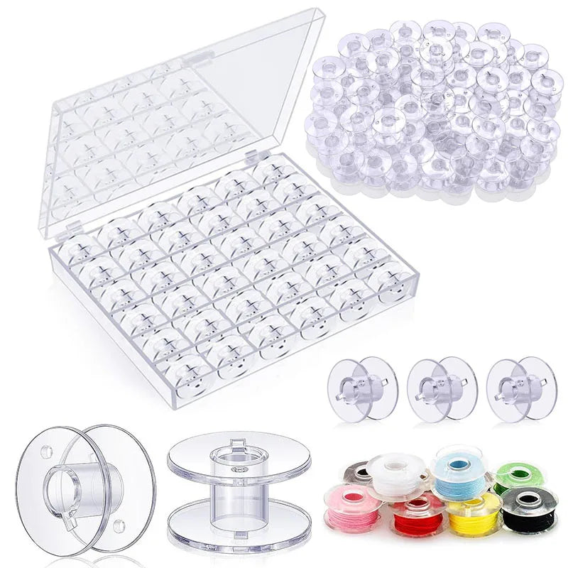 25pcs Clear Sewing Machine Bobbins with Storage Box