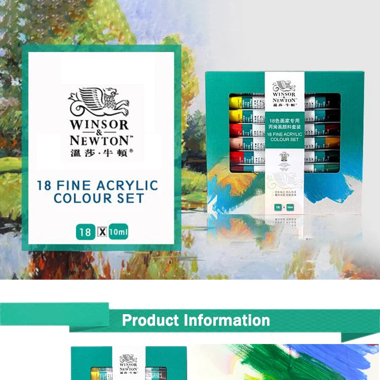 WINSOR & NEWTON Acrylic Paint Set – 12/18/24 Colors, 10ml