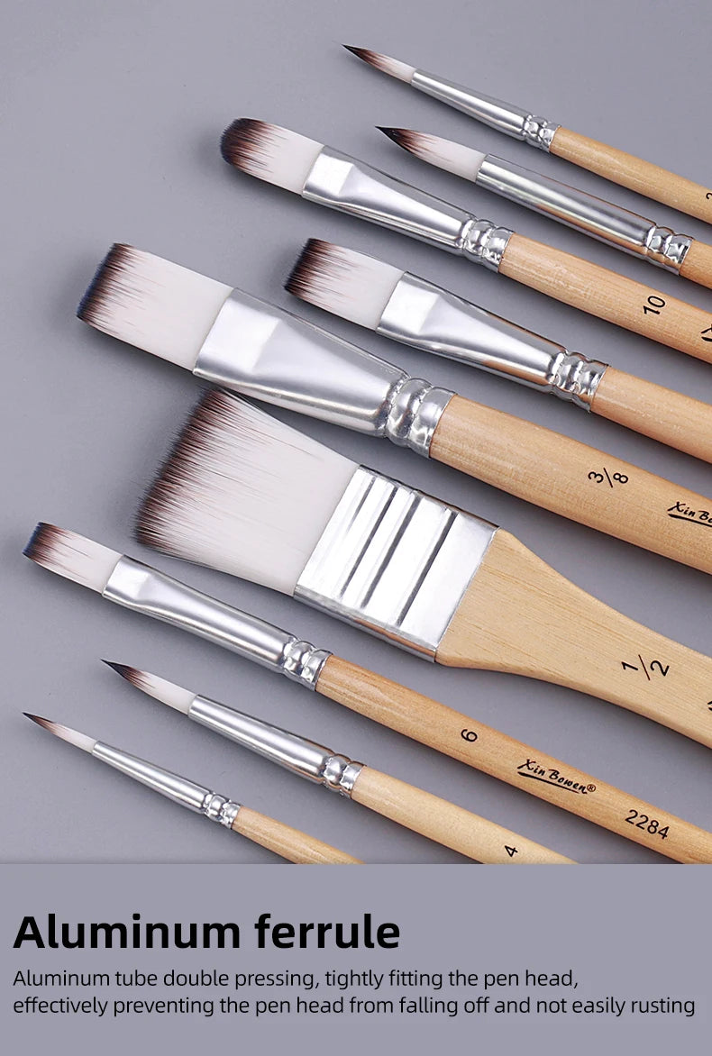 Nylon Brush Set for Watercolor, Oil, & Acrylic Painting