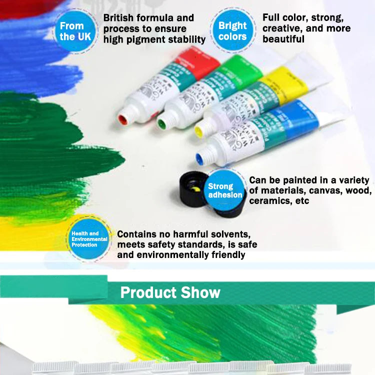 WINSOR & NEWTON Acrylic Paint Set – 12/18/24 Colors, 10ml