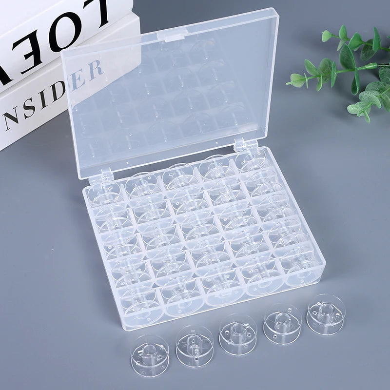 25pcs Clear Sewing Machine Bobbins with Storage Box