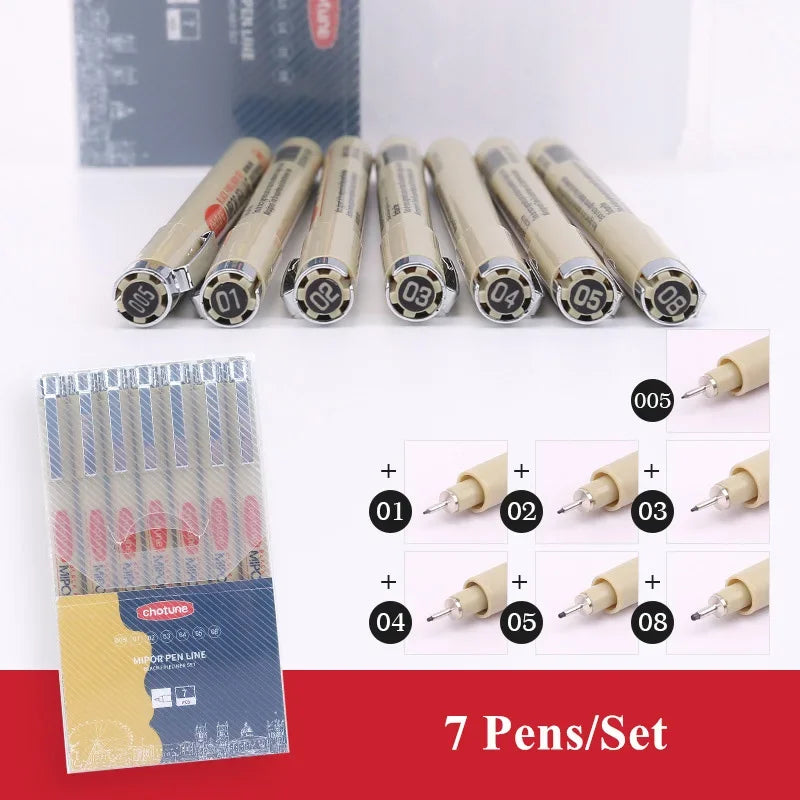 Manga Black Fineliner Marker Pens – Waterproof Sketching Set