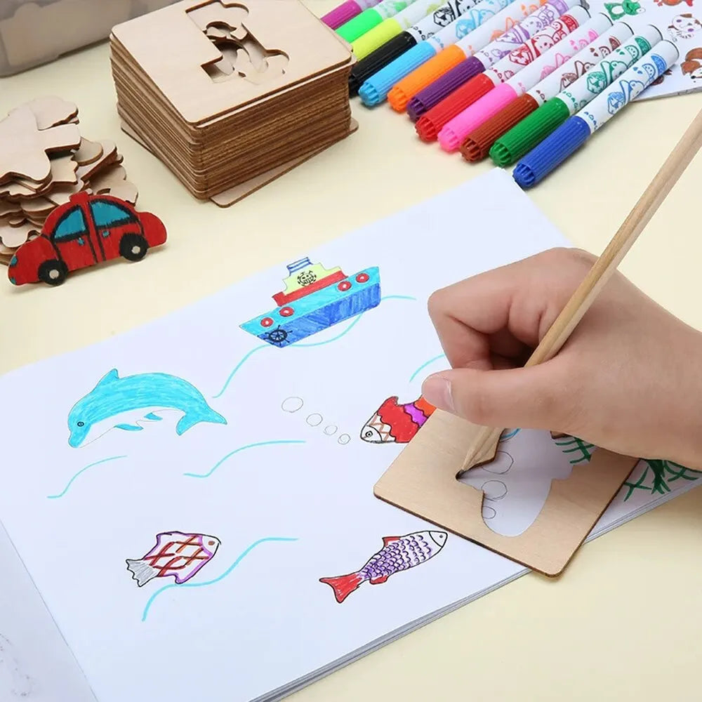 20pcs Montessori Wooden Drawing Stencils for Kids