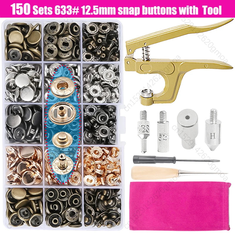 Metal Snap Fastener Button Kit with Installation Pliers