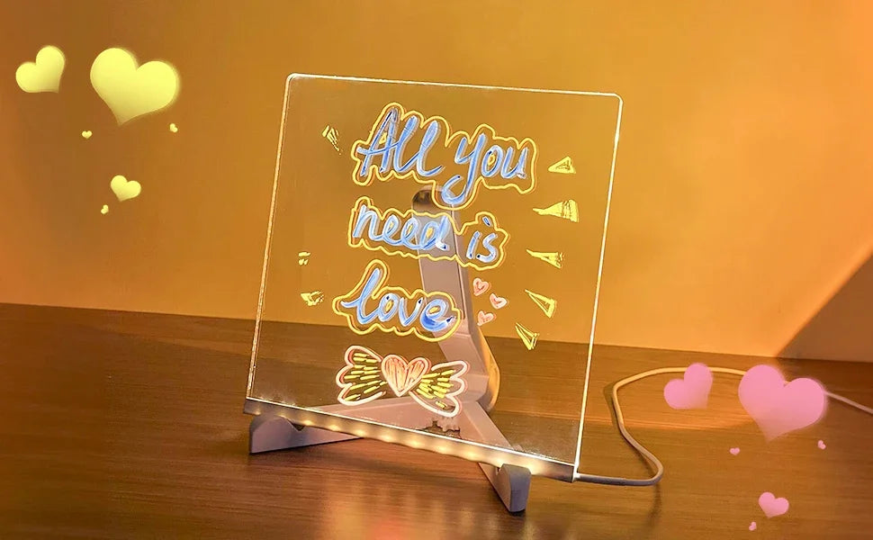 LED Glow Acrylic Drawing & Message Board with 7 Markers