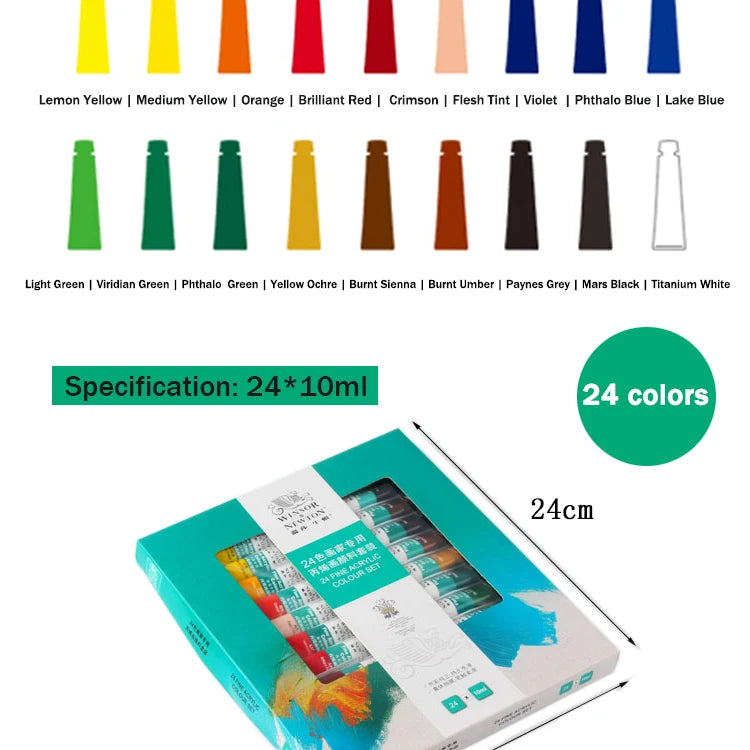 WINSOR & NEWTON Acrylic Paint Set – 12/18/24 Colors, 10ml