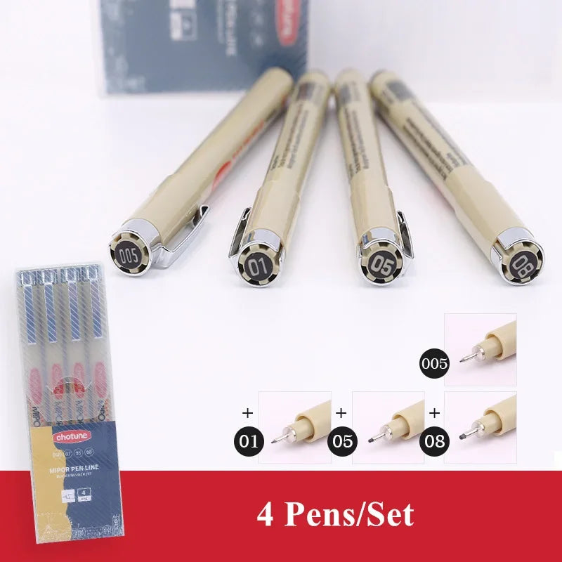 Manga Black Fineliner Marker Pens – Waterproof Sketching Set
