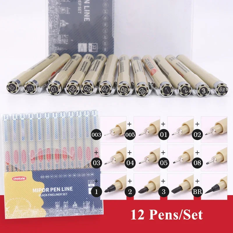 Manga Black Fineliner Marker Pens – Waterproof Sketching Set