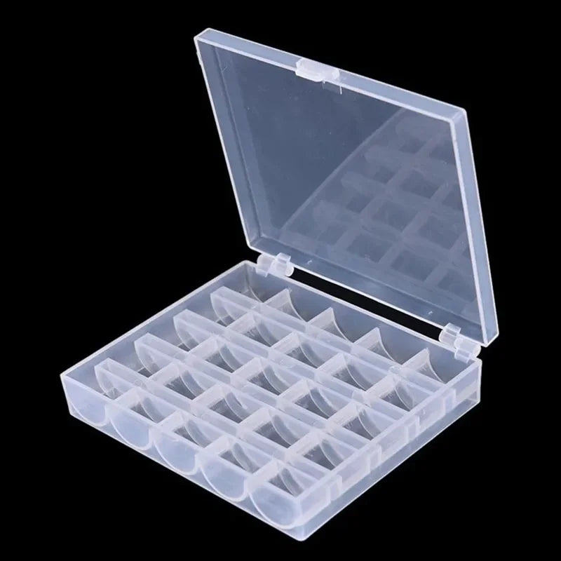 25pcs Clear Sewing Machine Bobbins with Storage Box