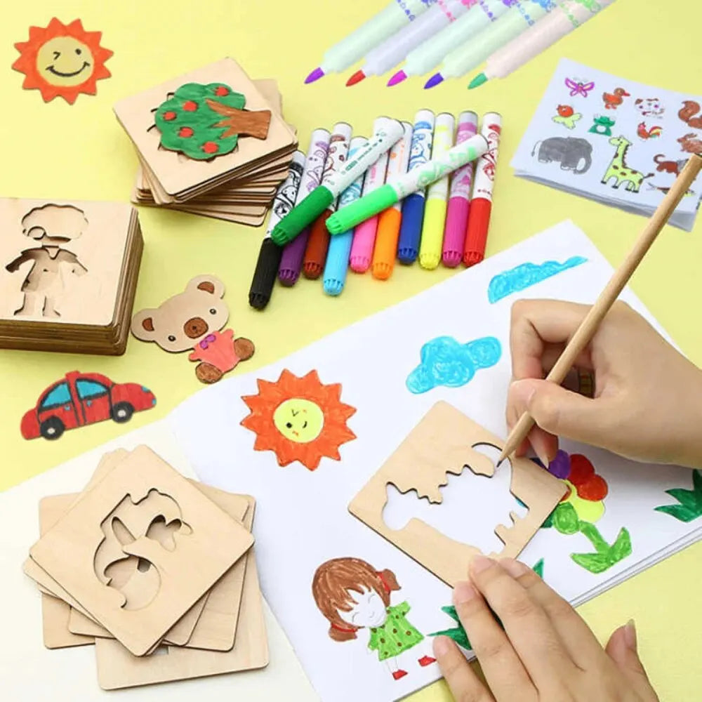 20pcs Montessori Wooden Drawing Stencils for Kids