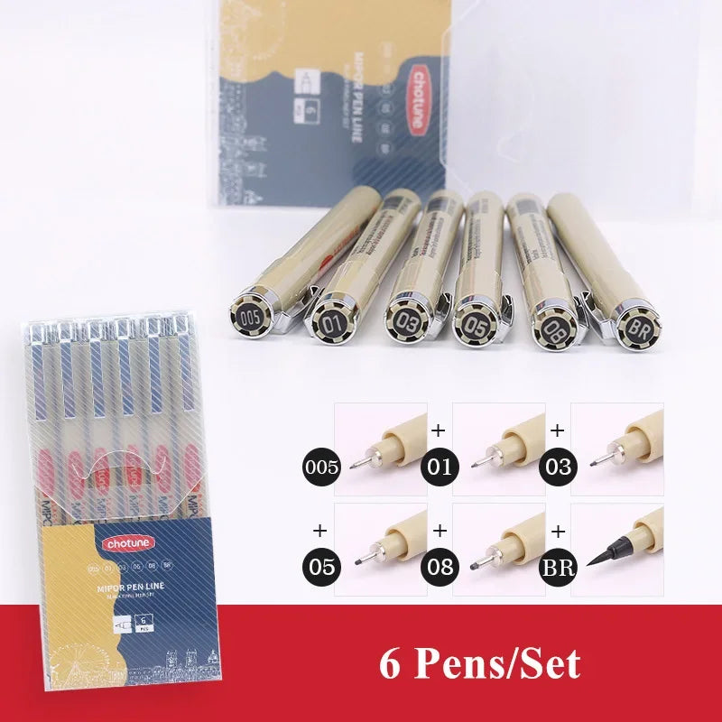 Manga Black Fineliner Marker Pens – Waterproof Sketching Set