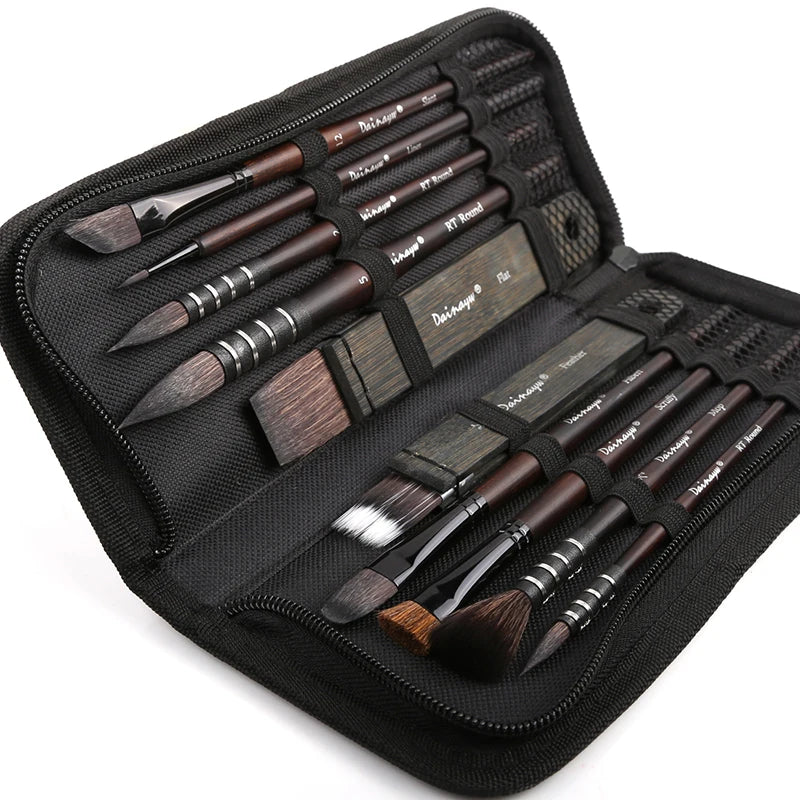 Dainayw 10pcs Watercolor & Acrylic Brush Set – Squirrel & Horse Hair