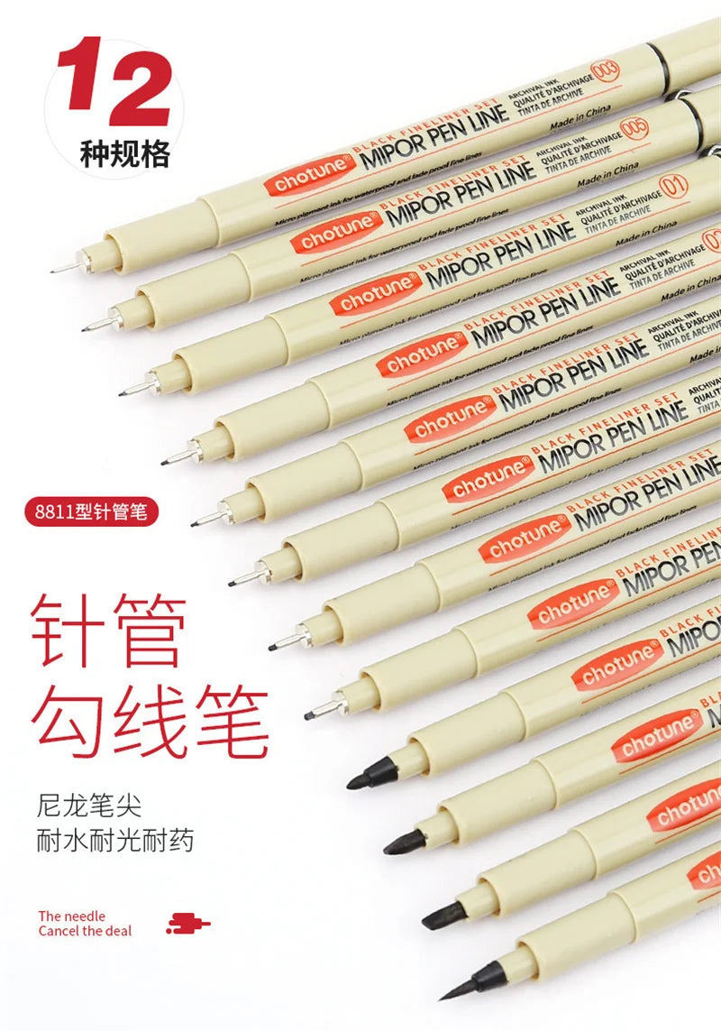Manga Black Fineliner Marker Pens – Waterproof Sketching Set