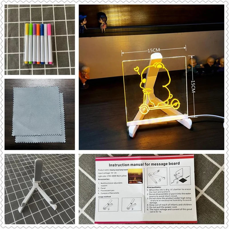 LED Glow Acrylic Drawing & Message Board with 7 Markers