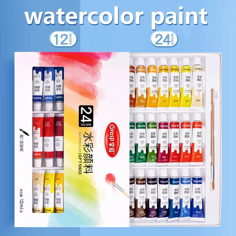 Watercolor Paint Set – 12/24 Colors for Students & Beginners