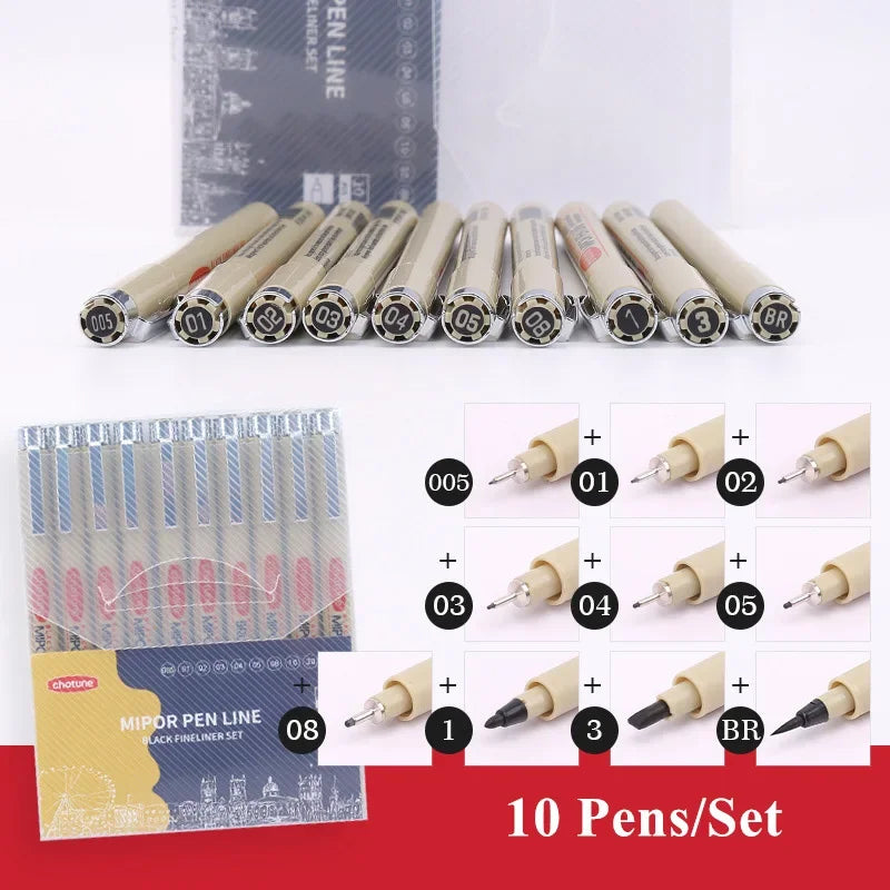Manga Black Fineliner Marker Pens – Waterproof Sketching Set