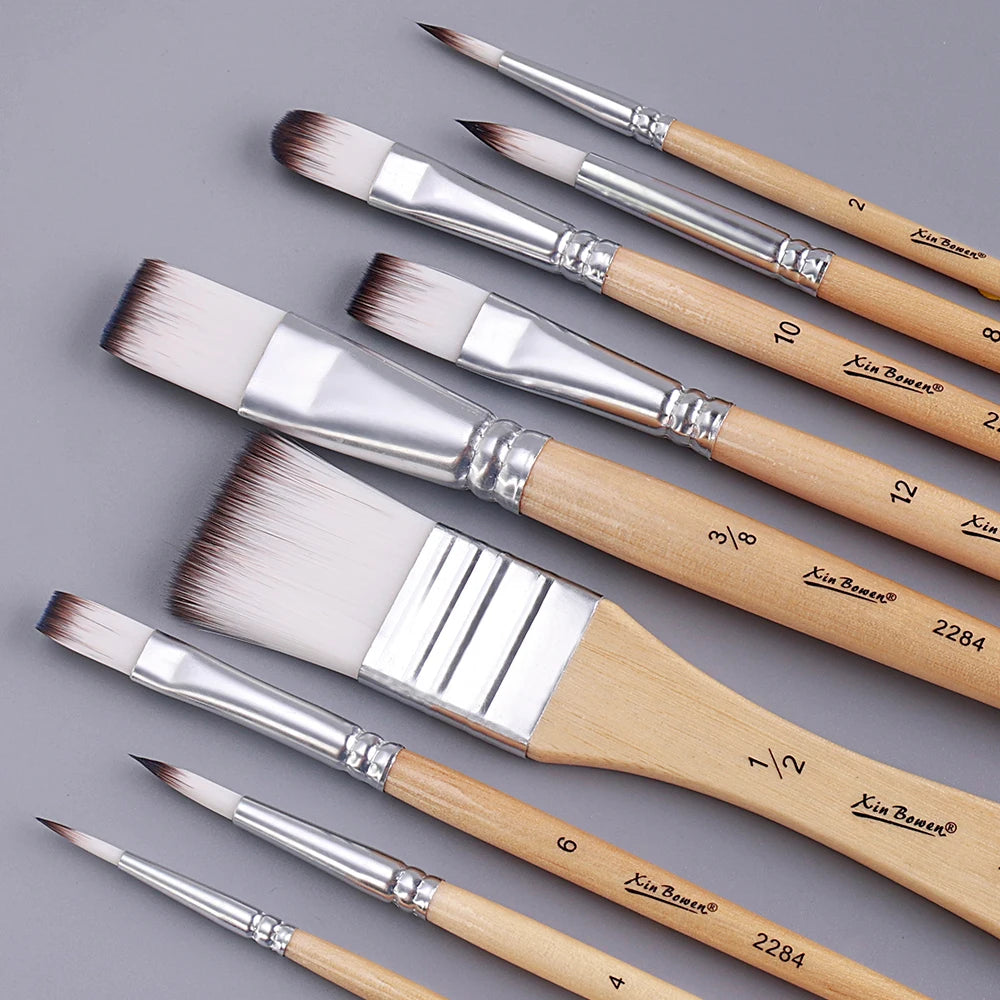 Nylon Brush Set for Watercolor, Oil, & Acrylic Painting
