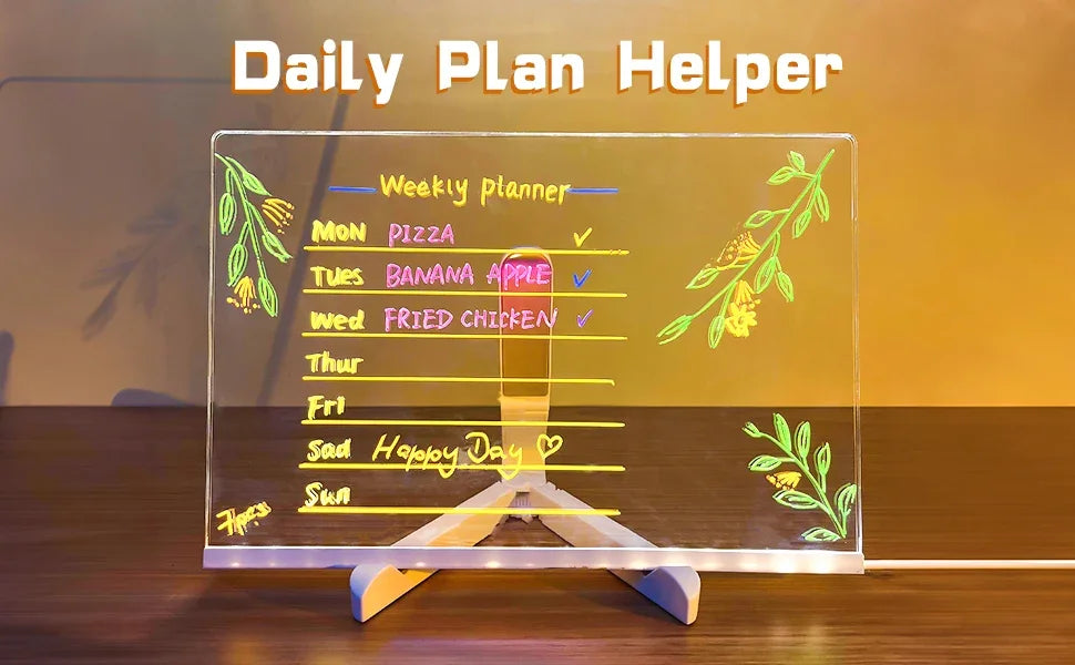 LED Glow Acrylic Drawing & Message Board with 7 Markers