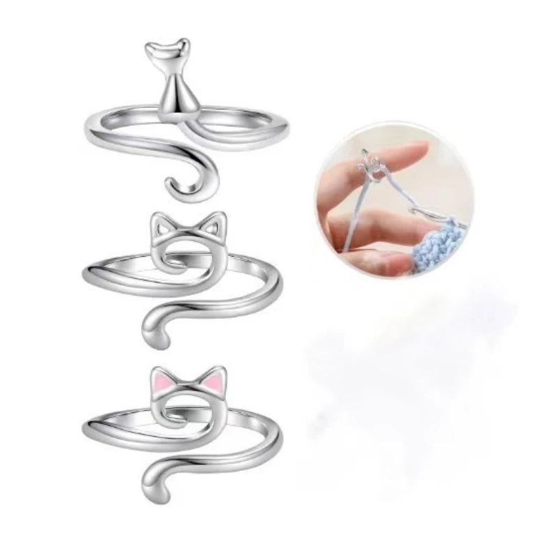 2pcs Adjustable Yarn Guide Finger Rings for Knitting & Crochet