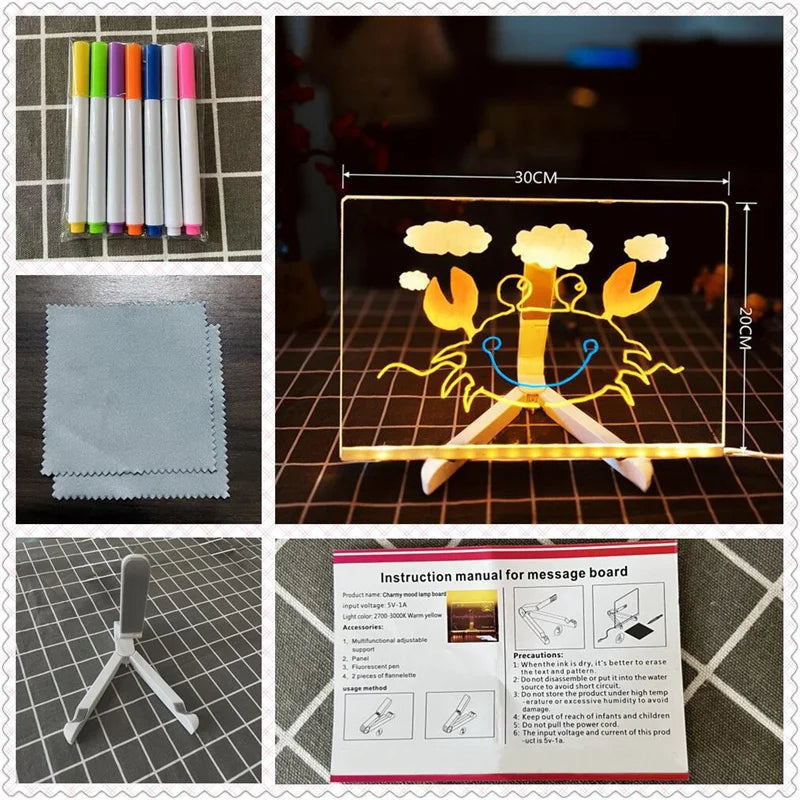 LED Glow Acrylic Drawing & Message Board with 7 Markers