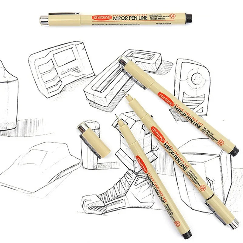 Manga Black Fineliner Marker Pens – Waterproof Sketching Set